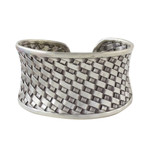 Sterling silver cuff bracelet, 'Basketwork' - Woven Texture Sterling Silver Cuff Bracelet for Women