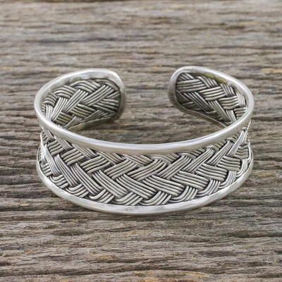 Sterling silver cuff bracelet, Classic Weave