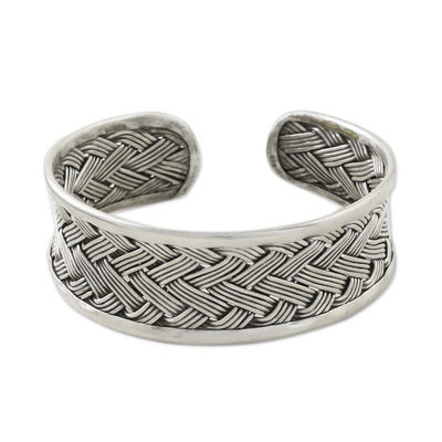 Sterling silver cuff bracelet, 'Classic Weave' - Handcrafted Sterling Silver Cuff Bracelet from Thailand