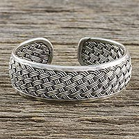 Sterling silver cuff bracelet, 'Tight Weave'