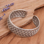 Sterling silver cuff bracelet, 'Tight Weave' - Handcrafted Sterling Silver Cuff Bracelet from Thailand