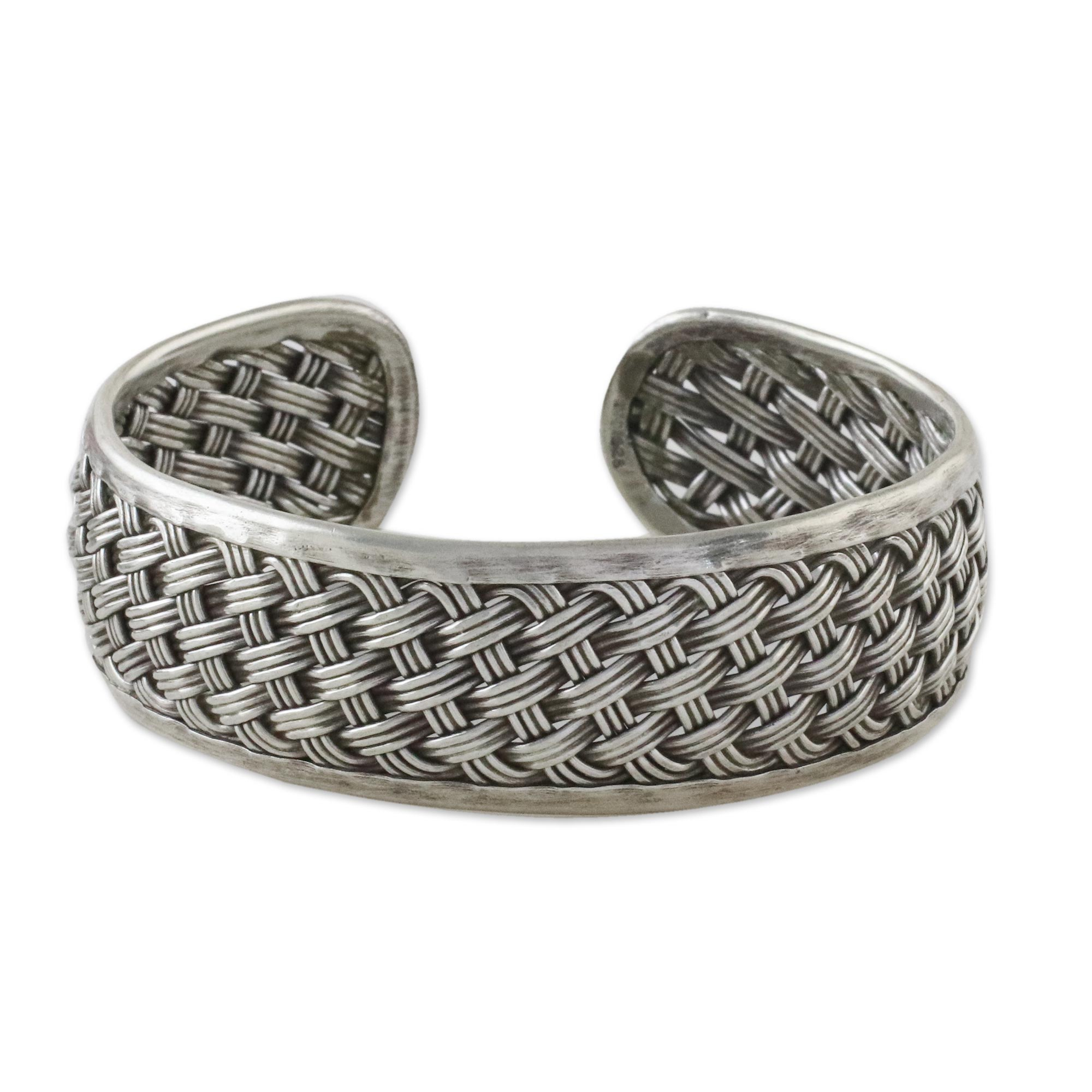 Handcrafted Sterling Silver Cuff Bracelet from Thailand - Tight Weave ...