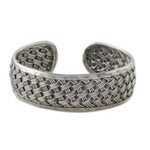 Sterling silver cuff bracelet, 'Tight Weave' - Handcrafted Sterling Silver Cuff Bracelet from Thailand