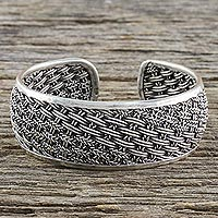 Sterling silver cuff bracelet, 'Exotic Weave' - Handcrafted Sterling Silver Cuff Bracelet from Thailand