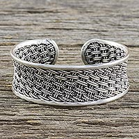 Sterling silver cuff bracelet, 'Tropical Weave' - Handcrafted Sterling Silver Cuff Bracelet from Thailand