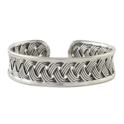 Sterling silver cuff bracelet, 'Silver Braid' - Handcrafted Sterling Silver Cuff Bracelet from Thailand