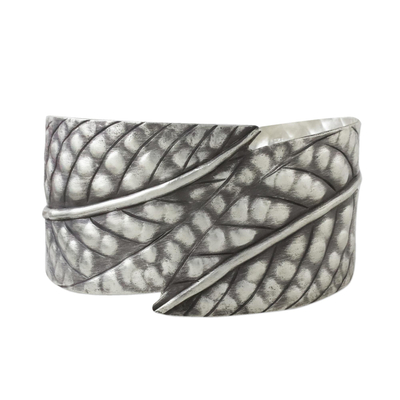 Sterling silver cuff bracelet, 'Jungle Delight' - Handcrafted Sterling Silver Leaf Cuff Bracelet from Thailand