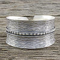 Sterling silver cuff bracelet, 'Touch of Thailand'