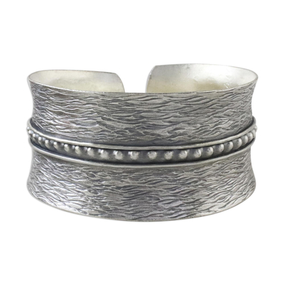Sterling silver cuff bracelet, 'Touch of Thailand' - Handcrafted Thai Hill Tribe Sterling Silver Cuff Bracelet