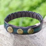 Agate and leather wristband bracelet, 'Rock Walk' - Bohemian Leather and Agate Bead Wristband Bracelet