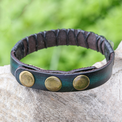 Armband aus Achat und Leder, „Rock Walk“ – Armband aus böhmischem Leder und Achatperlen