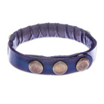 Agate and leather wristband bracelet, 'Rock Walk' - Bohemian Leather and Agate Bead Wristband Bracelet