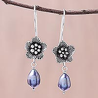 Cultured pearl dangle earrings, 'Apricot Blossom'