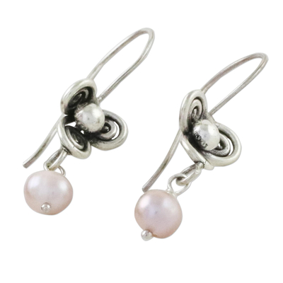 Aretes colgantes de perlas cultivadas - Pendientes Largos de Plata 950 y Perla Cultivada Rosa Palo