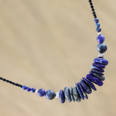 Lapis lazuli beaded necklace, 'Singing the Blues' - Lapis Lazuli and 950 Silver Beaded Pendant Necklace