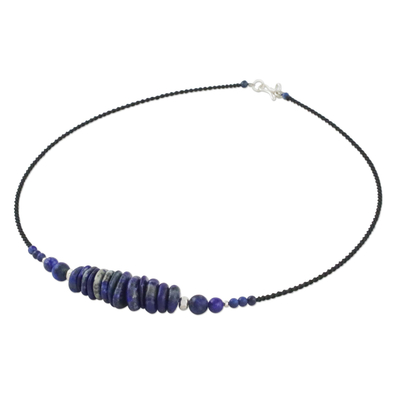 Lapis lazuli beaded necklace, 'Singing the Blues' - Lapis Lazuli and 950 Silver Beaded Pendant Necklace