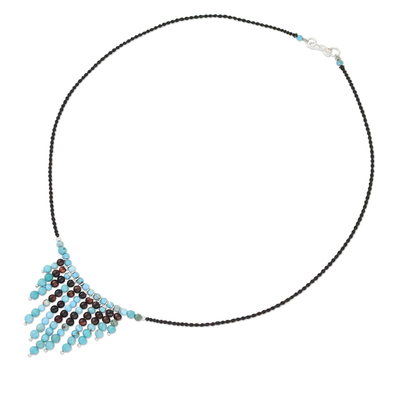 Halskette mit Tigerauge-Anhänger und Perlen - Blaue und braune Edelstein-Wasserfall-Halskette mit Perlen