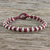Silver beaded wristband bracelet, 'Karen Fashion in Cherry' - Cherry Red Cord Bracelet with Hill Tribe Silver Beads (image 2) thumbail