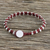 Silver beaded wristband bracelet, 'Karen Fashion in Cherry' - Cherry Red Cord Bracelet with Hill Tribe Silver Beads (image 2b) thumbail