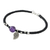 Amethyst and silver beaded charm bracelet, 'Hill Tribe Leaf' - Leaf Motif Black Cord Bracelet with Amethyst Bead thumbail