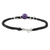 Amethyst and silver beaded charm bracelet, 'Hill Tribe Leaf' - Leaf Motif Black Cord Bracelet with Amethyst Bead (image 2e) thumbail