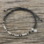 Silver beaded cord charm bracelet, 'Bohemian Life in Black' - Bohemian Black Cord and 950 Silver Beaded Bracelet (image 2) thumbail