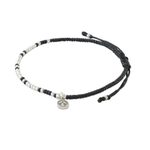 Silver beaded cord charm bracelet, 'Bohemian Life in Black' - Bohemian Black Cord and 950 Silver Beaded Bracelet