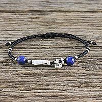 Lapis lazuli and silver pendant bracelet, 'Hill Tribe Twist'