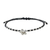 Silver beaded cord charm bracelet, 'Flower Charm' - 950 Silver Flower Charm Bracelet on Black Cords thumbail
