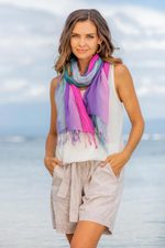 Pañuelos de algodón, (par) - Dos bufandas envolventes de algodón Ombre tejidas a mano de Tailandia