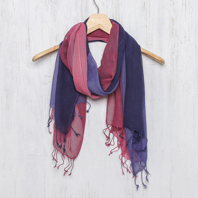 Cotton scarves, 'colours of Experience' (pair) - Two Handwoven Cotton Wrap Scarves from Thailand