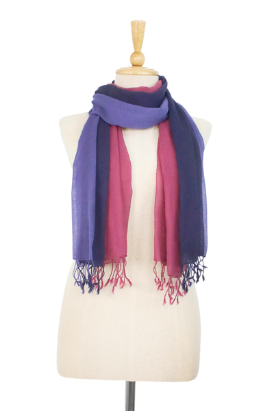 Cotton scarves, 'Colors of Experience' (pair) - Two Handwoven Cotton Wrap Scarves from Thailand