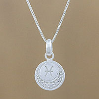 Sterling silver pendant necklace, 'Zodiac Charm Pisces' - Thai Sterling Silver and Cubic Zirconia Pisces Necklace