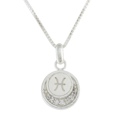 Sterling silver pendant necklace, 'Zodiac Charm Pisces' - Thai Sterling Silver and Cubic Zirconia Pisces Necklace