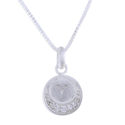 Sterling silver pendant necklace, 'Zodiac Charm Aries' - Sterling Silver Cubic Zirconia Aries Necklace from Thailand