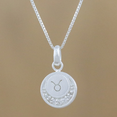 Sterling silver pendant necklace, 'Zodiac Charm Taurus' - Sterling Silver Taurus Symbol Pendant Necklace from Thailand