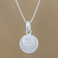 Sterling silver pendant necklace, 'Zodiac Charm Gemini'