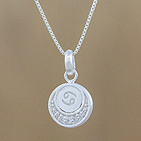 Sterling silver pendant necklace, 'Zodiac Charm Cancer' - Thai Sterling Silver and Cubic Zirconia Cancer Necklace
