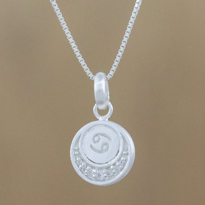 Sterling silver pendant necklace, 'Zodiac Charm Cancer' - Thai Sterling Silver and Cubic Zirconia Cancer Necklace