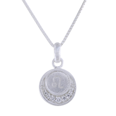 Sterling silver pendant necklace, 'Zodiac Charm Leo' - Thai Sterling Silver Cubic Zirconia Leo Pendant Necklace