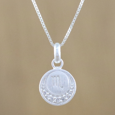 Sterling silver pendant necklace, 'Zodiac Charm Scorpio' - Thai Sterling Silver Cubic Zirconia Scorpio Symbol Necklace