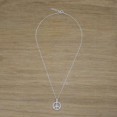 Sterling silver pendant necklace, 'Be At Peace' - Sterling Silver Peace Sign Pendant Necklace from Thailand