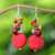 Calcite beaded dangle earrings, 'Red Circles' - Red Calcite and Glass Bead Dangle Earrings from Thailand (image 2) thumbail