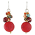 Calcite beaded dangle earrings, 'Red Circles' - Red Calcite and Glass Bead Dangle Earrings from Thailand thumbail