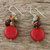 Calcite beaded dangle earrings, 'Red Circles' - Red Calcite and Glass Bead Dangle Earrings from Thailand (image 2b) thumbail