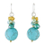 Calcite beaded dangle earrings, 'Blue Circles' - Blue Calcite and Glass Bead Dangle Earrings from Thailand thumbail