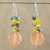 Quartz beaded dangle earrings, 'Fun Circles in Orange' - Orange Quartz and Glass Bead Dangle Earrings from Thailand (image 2) thumbail