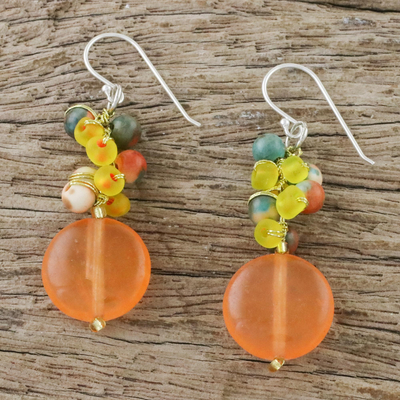 Ohrhänger aus Quarzperlen - Ohrhänger aus orangefarbenem Quarz und Glasperlen aus Thailand