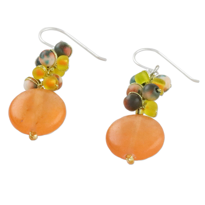 Ohrhänger aus Quarzperlen - Ohrhänger aus orangefarbenem Quarz und Glasperlen aus Thailand