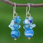 Quartz beaded dangle earrings, 'Lovely Blend in Blue' - Blue Quartz and Glass Bead Dangle Earrings from Thailand